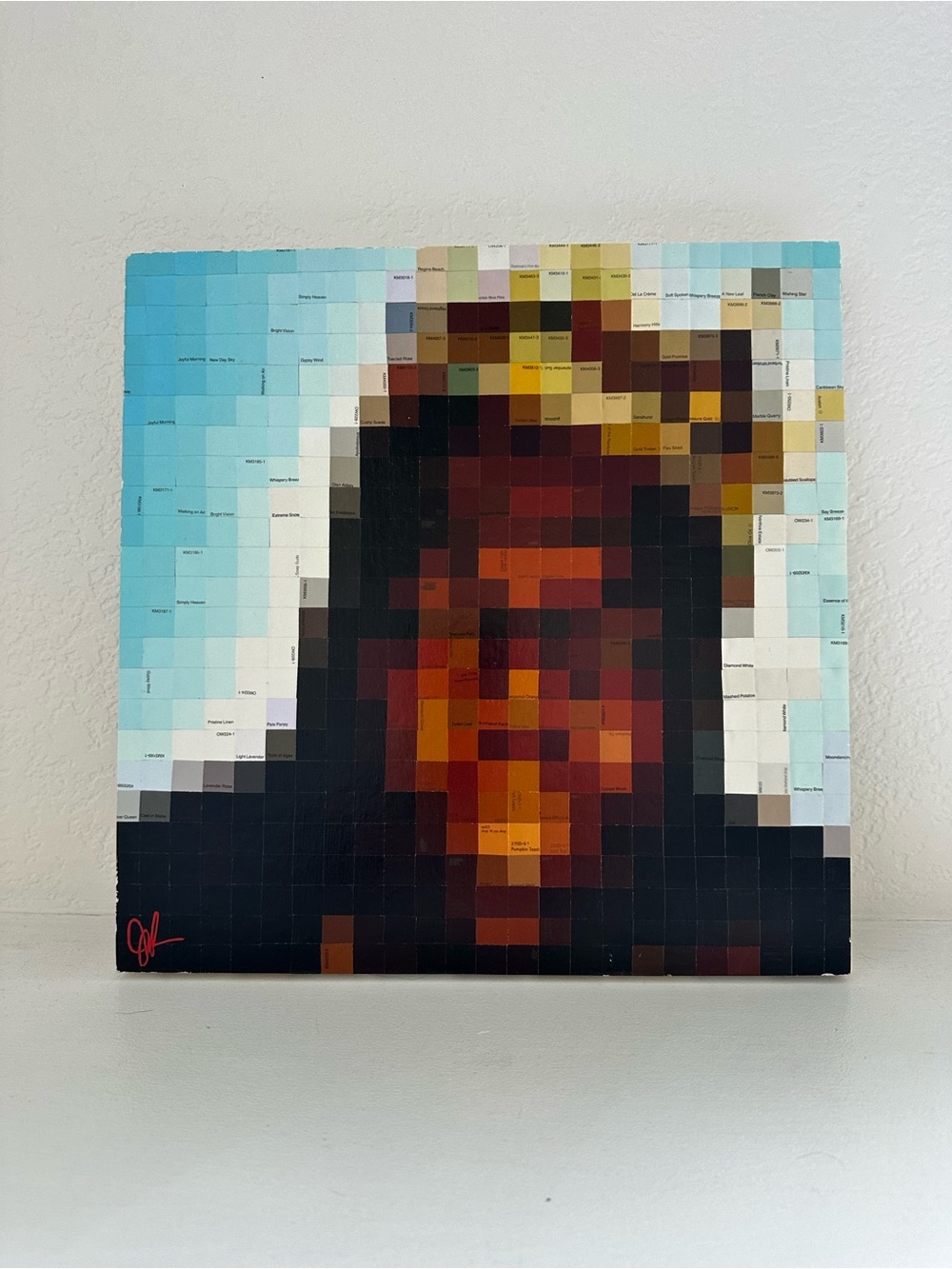 Pixelated Portrait Art Print in Blue, Brown & Black - Unbranded